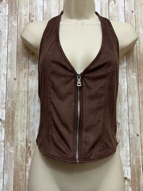 Sugarkiss Brown Zip-Up Halter Top Size L